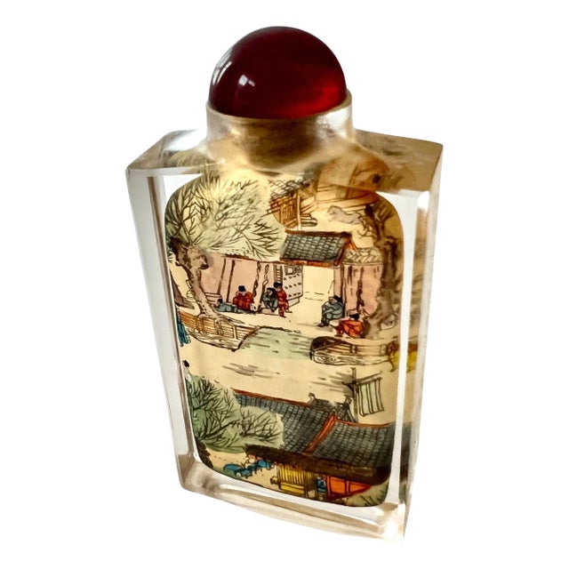 Reverse Painted Hand Carved Chinese Snuff, by, Zhanghe, with Glass Stoppers For Sale