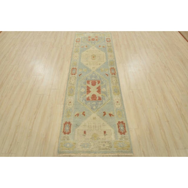 Tribal Anatolia Runner 2’10” X 8’7” Blue Wool Tribal Hand-Knotted Oriental Rug For Sale - Image 3 of 12