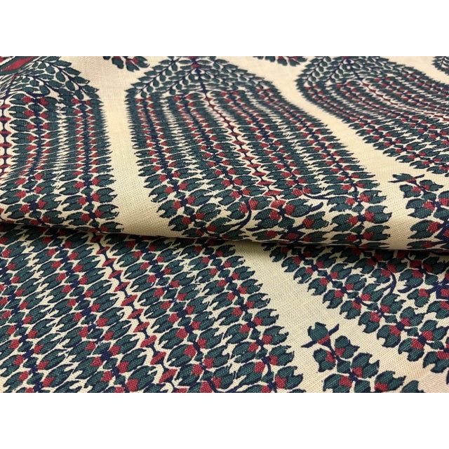 2020s Lisa Fine Ayesha Paisley Linen Beige Teal Green Red Upholstery Drapery Fabric For Sale - Image 5 of 7
