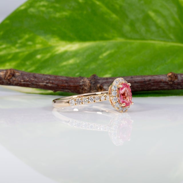 Metal Aaa Padparadscha Sapphire Ring With Earth-Mined Diamond Accents: Solid 14k Gold, Size 6.75 For Sale - Image 7 of 9