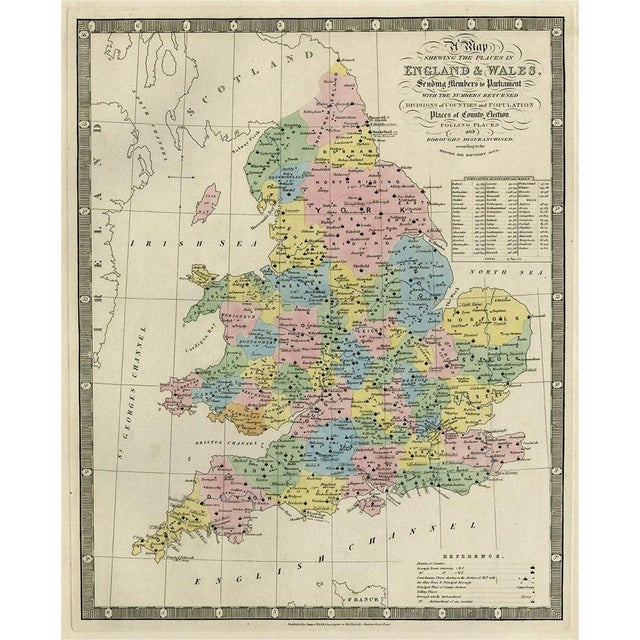 Antique Map of England and Wales Divided in Counties, 1854 For Sale