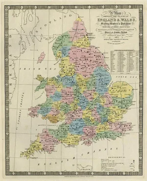 Antique Map of England and Wales Divided in Counties, 1854
