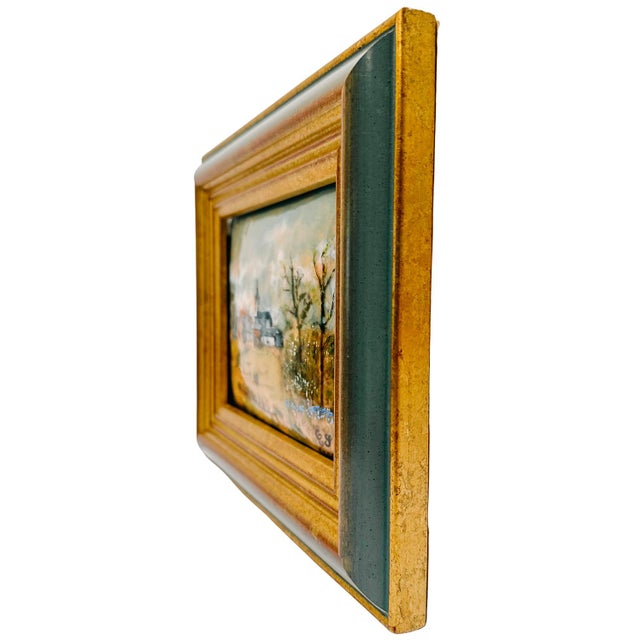 Vintage French Hand-Painted Petite Enamel Landscape Framed Paintings - Set of 2 For Sale - Image 10 of 13