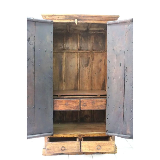 Large Antique Primitive Wooden Armoire or Cupboard For Sale - Image 4 of 7