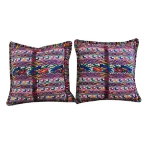 Pink and Blue Guatemalan Pillow Cushion - a Pair
