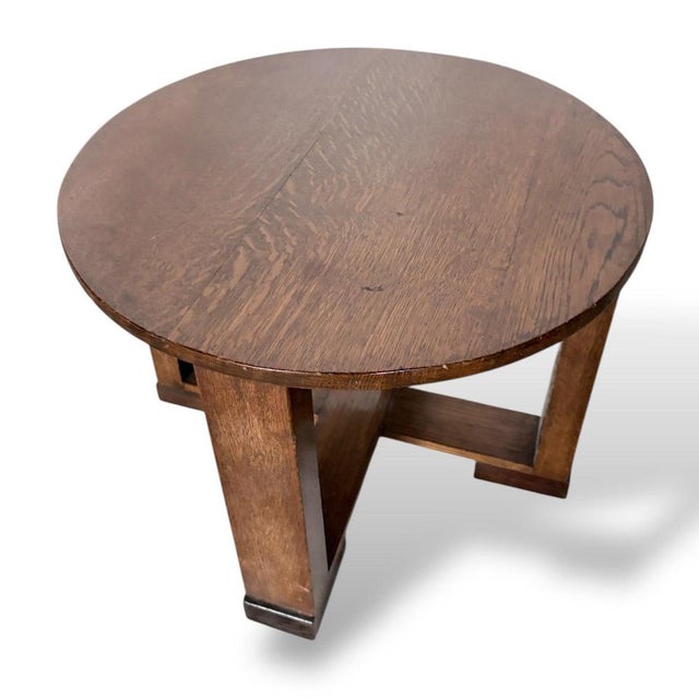 Wood Arts & Crafts Oak Circular Low Table, 1890s For Sale - Image 7 of 9