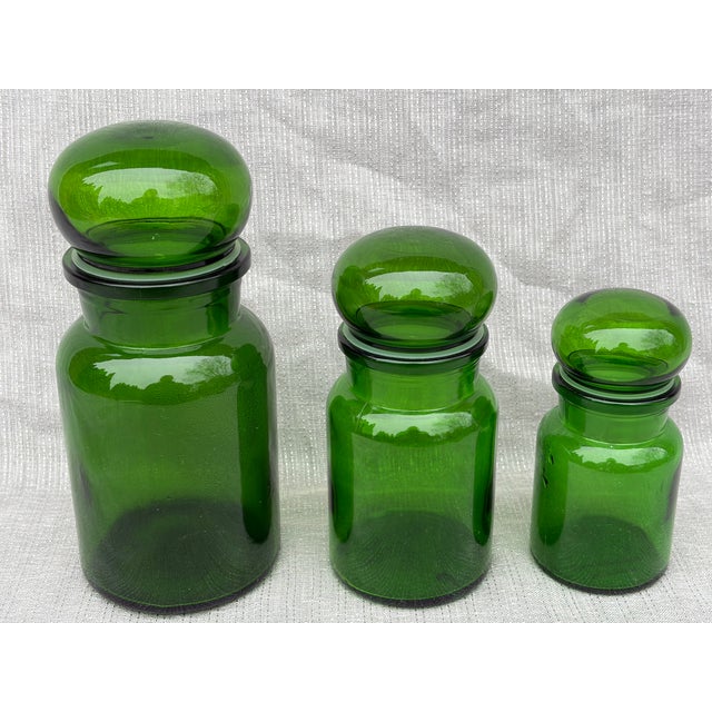 Vintage Apothecary Jar Set Green Glass Belgium For Sale - Image 13 of 13