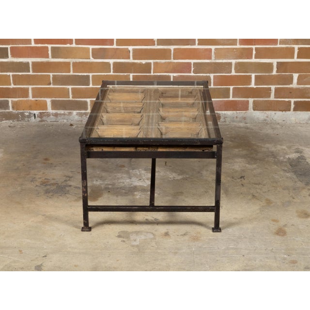 Brown Contemporary Coffee Table Made with Antique Door Fragment on Custom Iron Base For Sale - Image 8 of 12