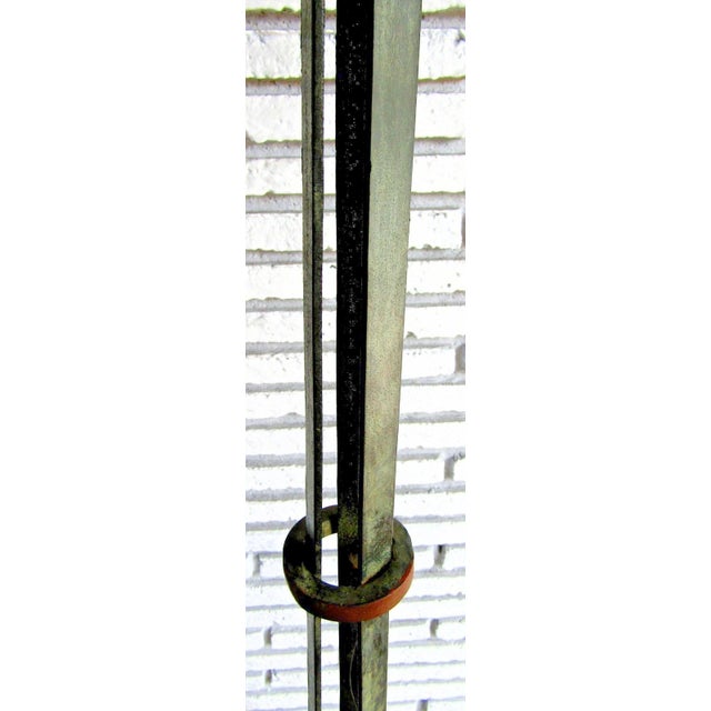 1920s French Art Deco Wrought Iron Scrollwork and Leaves Tripod Floor Lamp and Shade For Sale - Image 9 of 17