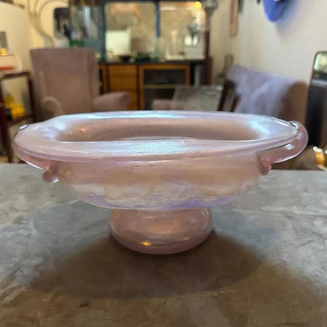 Cenedese 1970s Pink Scavo Murano Glass Oval Bowl by Cenedese For Sale - Image 4 of 15
