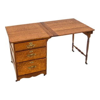 Early 20th Century Vintage Oak Expandable Sewing Desk For Sale