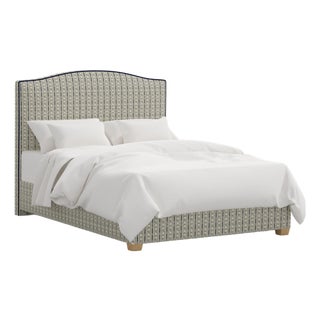 Stoffer Home x Cloth & Company Elsie Bed in Botanical Stripe Navy with Navy Welt, Full/Double For Sale