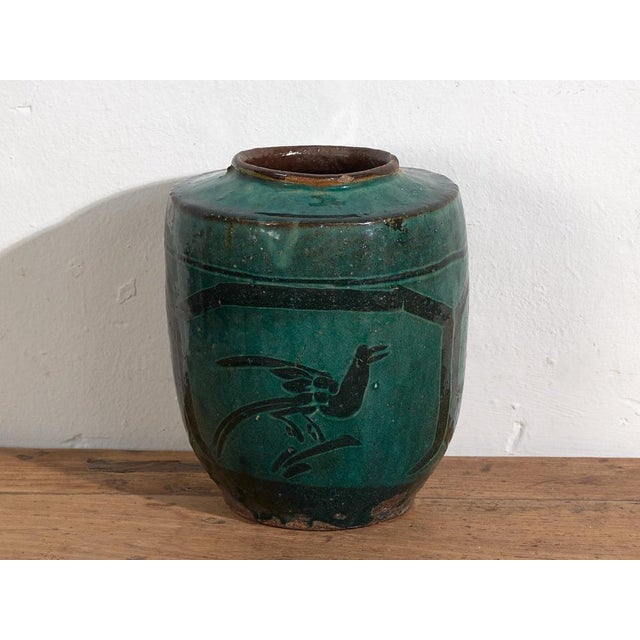 Antique Green Ceramic Vase For Sale - Image 6 of 8