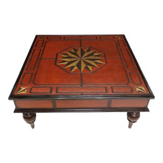 Ralph Lauren Regency Style Red Leather Square Coffee Cocktail Table For Sale