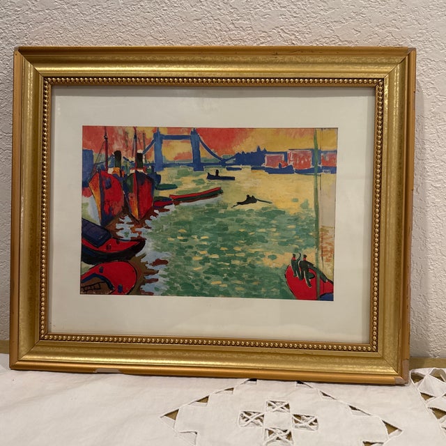 Paint 1970s Andre Derain La Tamise Et Tower Bridge Vintage Print For Sale - Image 7 of 8