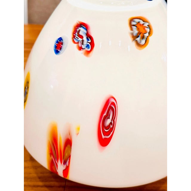 Vintage Murano Style Millefiori Large Milk Glass Vase For Sale - Image 6 of 9