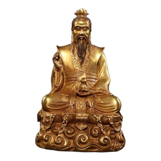 Late 19th Century Gilt Bronze Tai Shang Lao Jun Statue, Taoist Deity Figure For Sale