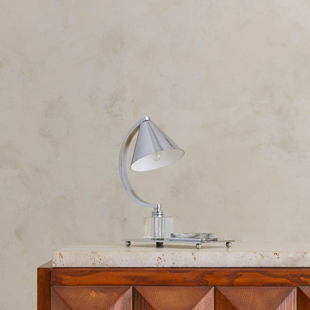 A petite French modernist table lamp by G. Humbert, dating to the 1940s. Rising just 10.5 inches in height, the lamp...