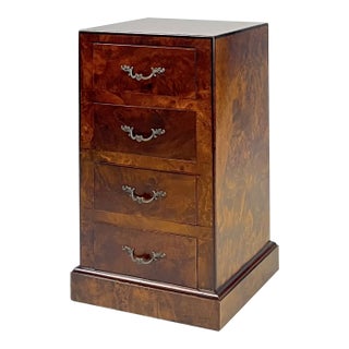 Vintage Italian Burl Wood 4-Drawer Nightstand or Side Chest For Sale