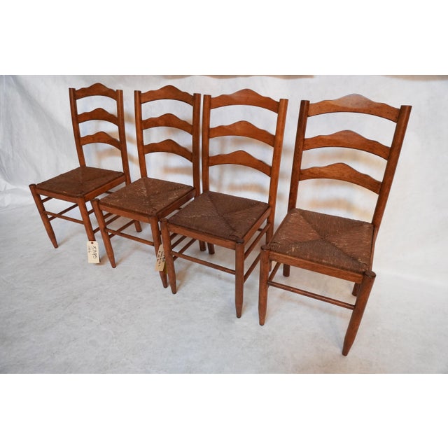 Mid 20th Century Set of Four Wooden Dining Chairs With Rush Seats For Sale - Image 4 of 17