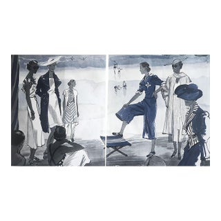 1936 Set of 2 French Beach Art Deco Fashion Prints- Chanel For Sale