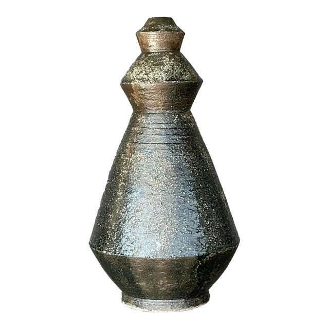 Vintage Boho Original Studio Pottery Scored Vase For Sale