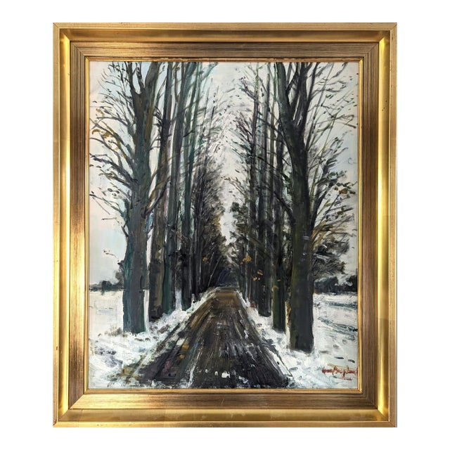 Mid-Century Modern 'Winter Pathway' Swedish Expressive Landscape Oil Painting, Framed For Sale