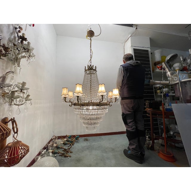 Large Bronze and Crystal Chandelier, 1950s For Sale - Image 17 of 18