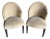 Pair of Donghia Shadow Arm Chairs Upholstered Fabric in Neutral Tan/Gold Subtle Leaf Pattern For Sale