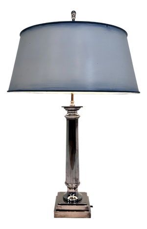 Large Empire-Style Silver-Plated Tuscan Column Table Lamp with Metal Lampshade, France, 1960s