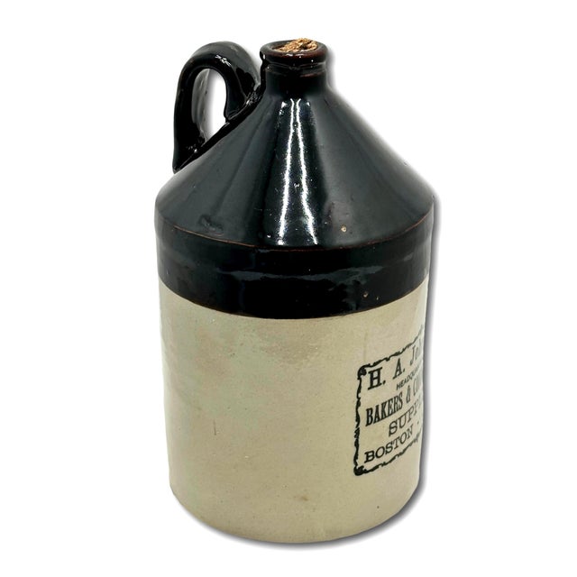 1910s Antique Early 1900s American Stoneware Bakers & Confections Supply Advertising Jug From Boston Massachusetts For Sale - Image 5 of 12