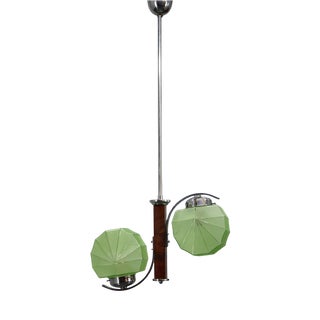 Art Deco Chandelier with Green Glass Shades, Czechoslovakia, 1930s For Sale