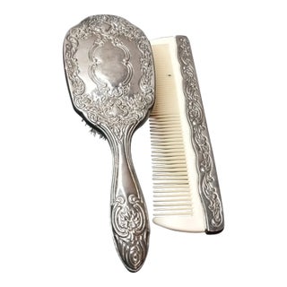 Gorgeous Pair of Victorian Ornate Vanity Silver Plated Brush & Comb Set For Sale