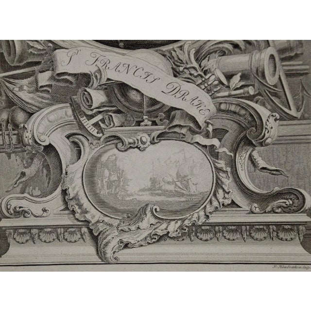 Sir Francis Drake: 18th C. Portrait of 16th C. Navigator, Privateer, Politician, 1748 For Sale - Image 4 of 5