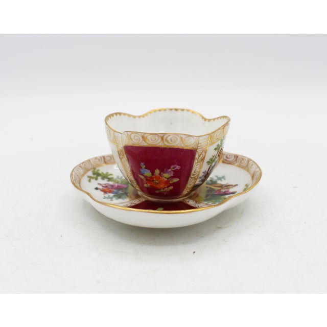 Dresden Porcelain Circa 1888-1916 Richard Klemm, Dresden Quatrefoil Demitasse Cups & Saucers For Sale - Image 4 of 11