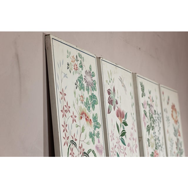 Chinese Painted Panels with Spring Flowers and Butterflies - Set of 4 For Sale - Image 12 of 18