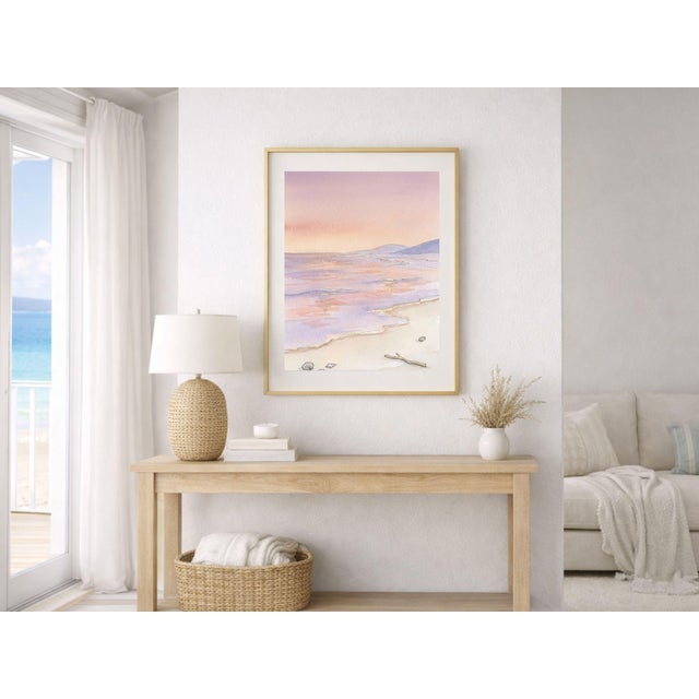 Pastel Coastal Shoreline, Minimalist Beach Seascape Art Print, 24″ × 36″ For Sale - Image 4 of 9