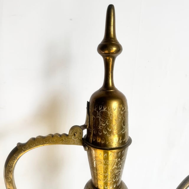 Mid 20th Century Moorish Etched Brass Pitcher/Ewer/Aftaba/Surahi For Sale - Image 4 of 12