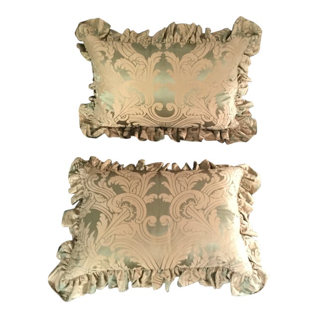 Green Gold Silk Damask Pillow Shams A Pair Chairish