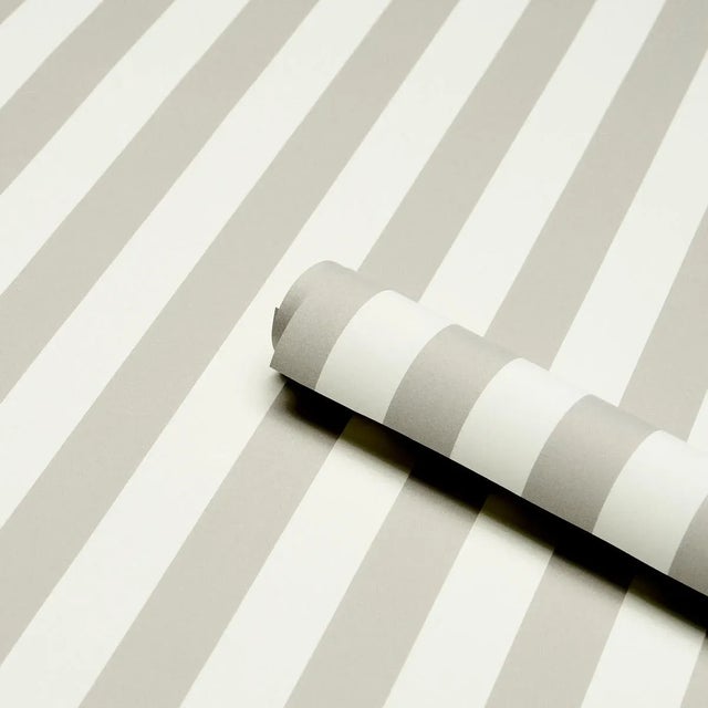 Contemporary Schumacher Emma Stripe Wallpaper In Stone For Sale - Image 3 of 4