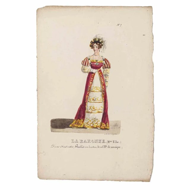 Grands théâtres de Paris - La Baronne is an original hand-colored lithograph realized by Godefroy Engelmann in the 19th...