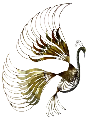 Large Brass Peacock Wall Sculpture by Curtis Jeré, 1980s