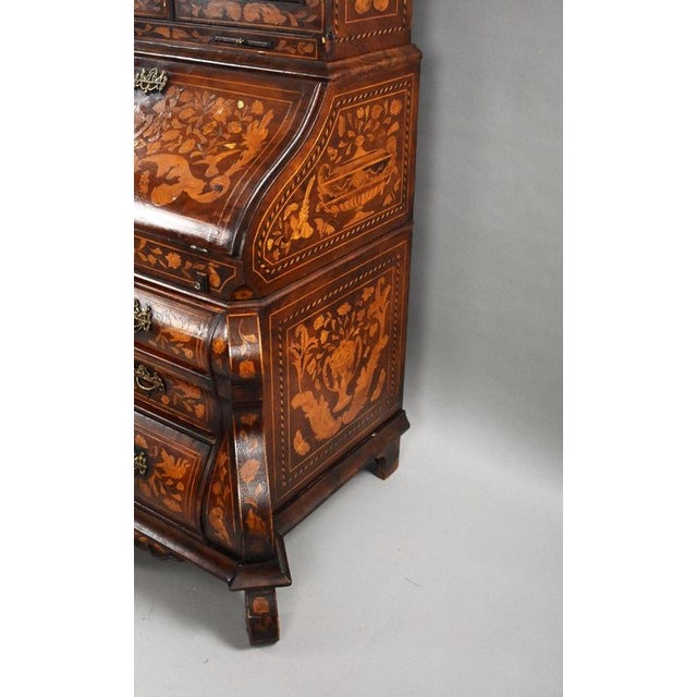 Antique Dutch Marquetry Bureau Bookcase, 1920 For Sale - Image 12 of 14