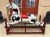 Hand carved hand painted wood rocking horse, with glass eyes, canvas and leather bridle halter, brass nails, vinyl tack...