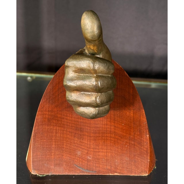 Vintage Cast Bronze Thumbs Up Sculpture on Wood Base c.1950s For Sale - Image 4 of 6