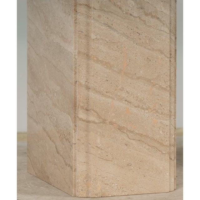 Tan Matched Italian Travertine & Glass Dining Suite | Pedestal Dining Table + Coffee Table, c.1970s For Sale - Image 8 of 18