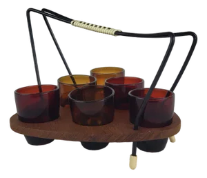 Shot Glasses and Holder, 1960-1970s, Set of 5