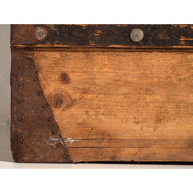 Brown Large Antique Washed Wood Trunk, 1900 For Sale - Image 8 of 11