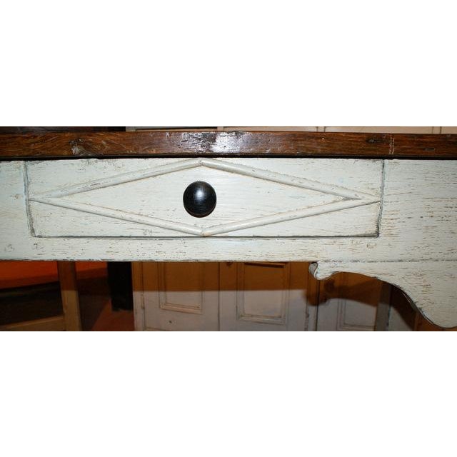 19th C 2 drawer French painted server.1880. Size 79.5''wide x 17.5''deep x 31.5''high This piece is designed in the style...