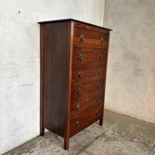 Antique Arts & Crafts Oak Tallboy Chest of Drawers For Sale - Image 4 of 7